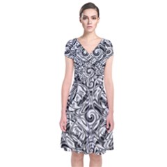 Gray Scale Pattern Tile Design Short Sleeve Front Wrap Dress by Nexatart