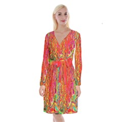 Background Texture Colorful Long Sleeve Velvet Front Wrap Dress