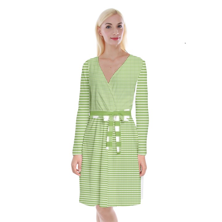 Gingham Check Plaid Fabric Pattern Long Sleeve Velvet Front Wrap Dress