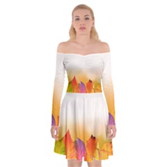 Autumn Leaves Colorful Fall Foliage Off Shoulder Skater Dress by Nexatart