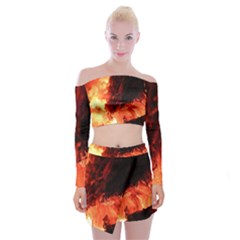 Fire Log Heat Texture Off Shoulder Top With Skirt Set by Nexatart