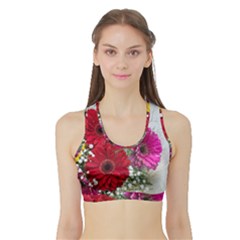 Flowers Gerbera Floral Spring Sports Bra With Border