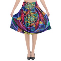 Eye Of The Rainbow Flared Midi Skirt by WolfepawFractals