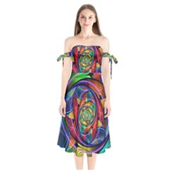 Eye Of The Rainbow Shoulder Tie Bardot Midi Dress by WolfepawFractals