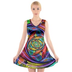 Eye Of The Rainbow V-neck Sleeveless Skater Dress by WolfepawFractals