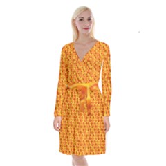 Honeycomb Pattern Honey Background Long Sleeve Velvet Front Wrap Dress