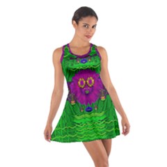 Summer Flower Girl With Pandas Dancing In The Green Cotton Racerback Dress by pepitasart