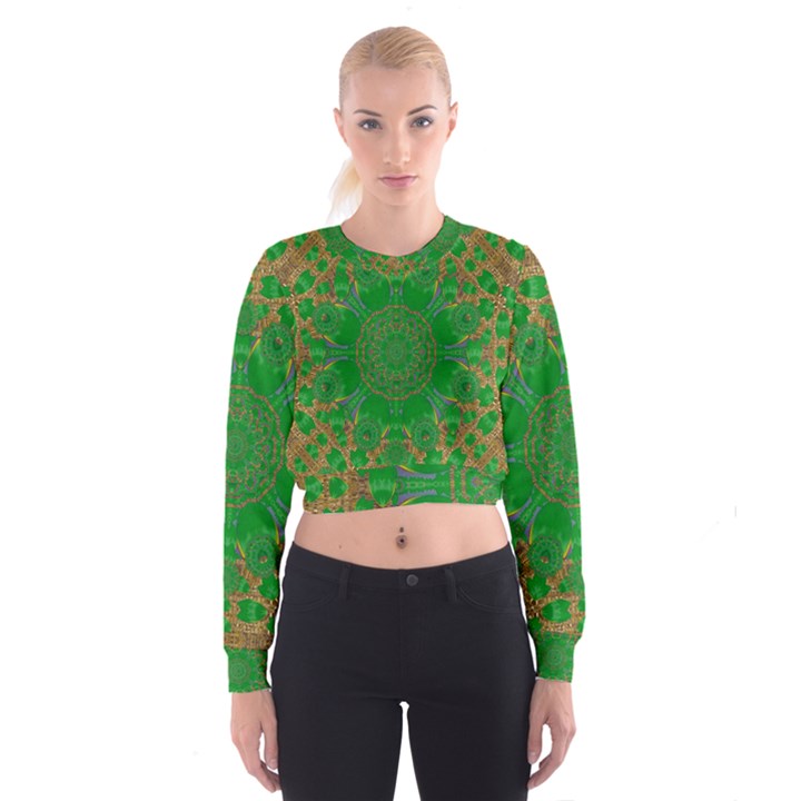 Summer Landscape In Green And Gold Cropped Sweatshirt