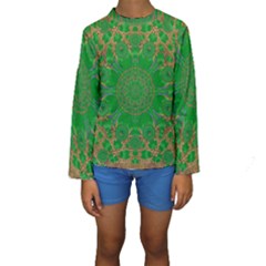 Summer Landscape In Green And Gold Kids  Long Sleeve Swimwear