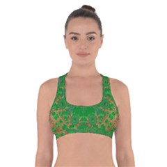 Summer Landscape In Green And Gold Cross Back Sports Bra by pepitasart