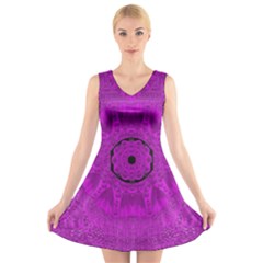 Purple Mandala Fashion V-neck Sleeveless Skater Dress by pepitasart