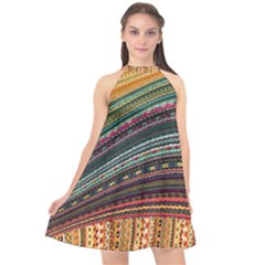 Bright Colorful Swirls Boho Halter Neckline Chiffon Dress  by PattyVilleDesigns