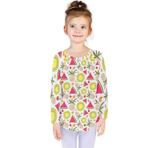 Summer Fruits Pattern Kids  Long Sleeve Tee by TastefulDesigns