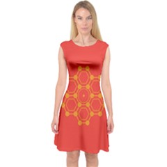 Pentagon Cells Chemistry Yellow Capsleeve Midi Dress