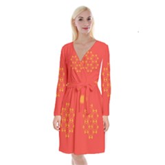 Pentagon Cells Chemistry Yellow Long Sleeve Velvet Front Wrap Dress