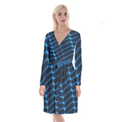 Background Light Glow Blue Long Sleeve Velvet Front Wrap Dress