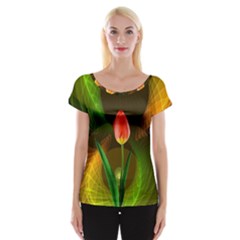 Tulip Flower Background Nebulous Women s Cap Sleeve Top