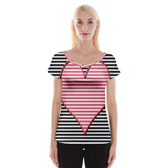 Heart Stripes Symbol Striped Women s Cap Sleeve Top by Nexatart