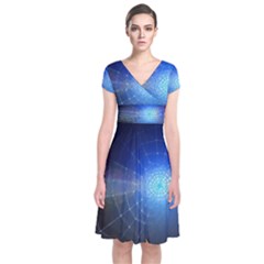 Network Cobweb Networking Bill Short Sleeve Front Wrap Dress by Nexatart