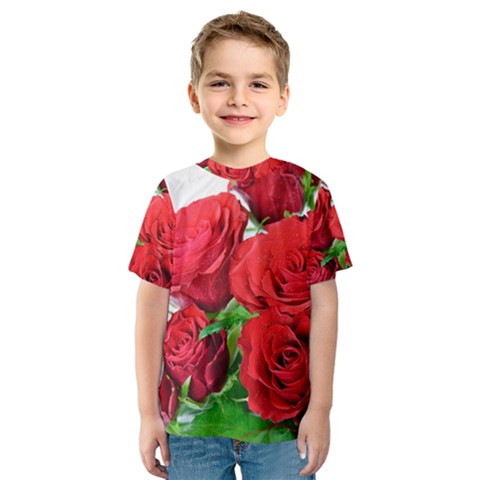 A Bouquet Of Roses On A White Background Kids  Sport Mesh Tee by Nexatart