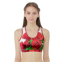 A Bouquet Of Roses On A White Background Sports Bra With Border