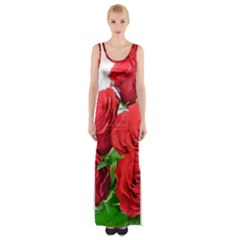 A Bouquet Of Roses On A White Background Maxi Thigh Split Dress by Nexatart