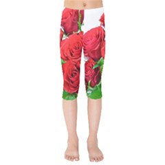 A Bouquet Of Roses On A White Background Kids  Capri Leggings  by Nexatart