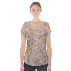 Parchment Paper Old Leaves Leaf Short Sleeve Front Detail Top by Nexatart