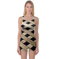 Texture Wood Flooring Brown Macro One Piece Boyleg Swimsuit by Nexatart