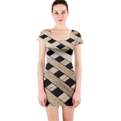 Texture Wood Flooring Brown Macro Short Sleeve Bodycon Dress by Nexatart