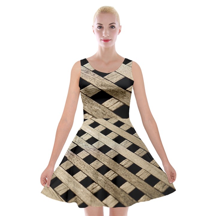 Texture Wood Flooring Brown Macro Velvet Skater Dress