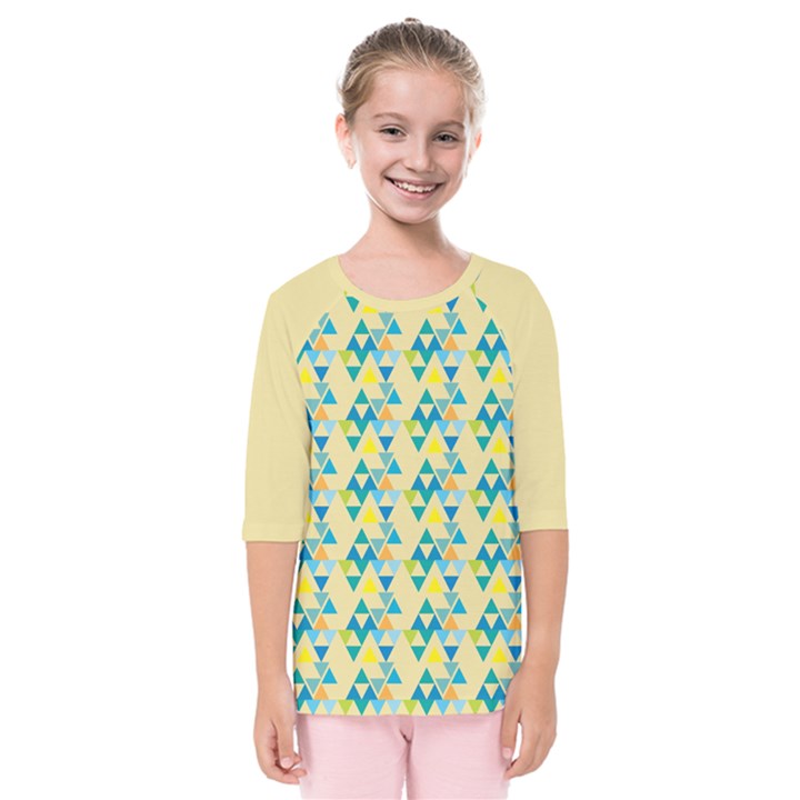 colorful triangle pattern Kids  Quarter Sleeve Raglan Tee