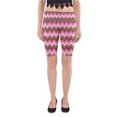 Shades Of Pink And Brown Retro Zigzag Chevron Pattern Yoga Cropped Leggings by Nexatart