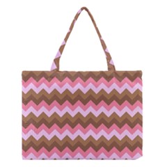 Shades Of Pink And Brown Retro Zigzag Chevron Pattern Medium Tote Bag by Nexatart