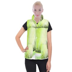 Green Background Wallpaper Texture Women s Button Up Puffer Vest by Nexatart