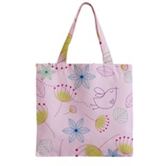 Pretty Summer Garden Floral Bird Pink Seamless Pattern Zipper Grocery Tote Bag by Nexatart