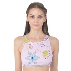 Pretty Summer Garden Floral Bird Pink Seamless Pattern Tank Bikini Top