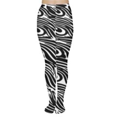 Digitally Created Peacock Feather Pattern In Black And White Women s Tights by Nexatart