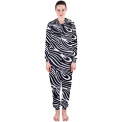 Digitally Created Peacock Feather Pattern In Black And White Hooded Jumpsuit (ladies)  by Nexatart