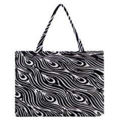 Digitally Created Peacock Feather Pattern In Black And White Medium Zipper Tote Bag by Nexatart