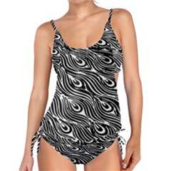 Digitally Created Peacock Feather Pattern In Black And White Tankini by Nexatart