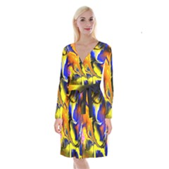 Fractal Art Pattern Cool Long Sleeve Velvet Front Wrap Dress