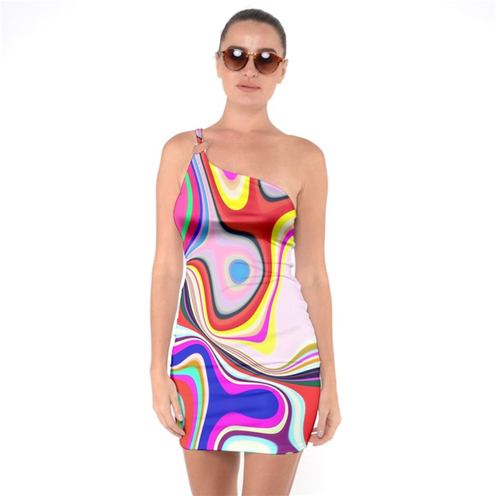 Colourful Abstract Background Design One Soulder Bodycon Dress