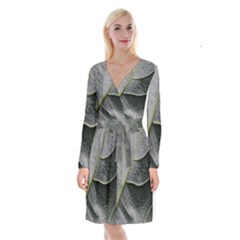 Leaf Detail Macro Of A Leaf Long Sleeve Velvet Front Wrap Dress