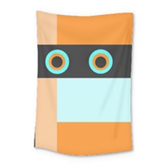 Orange, Aqua, Black Spots And Stripes Small Tapestry by digitaldivadesigns