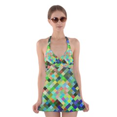 Pixel Pattern A Completely Seamless Background Design Halter Swimsuit Dress by Nexatart