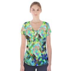 Pixel Pattern A Completely Seamless Background Design Short Sleeve Front Detail Top by Nexatart