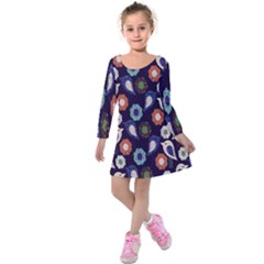 Cute Birds Seamless Pattern Kids  Long Sleeve Velvet Dress