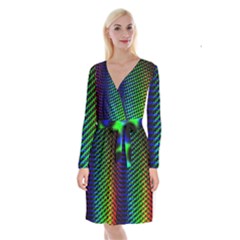 Digitally Created Halftone Dots Abstract Long Sleeve Velvet Front Wrap Dress