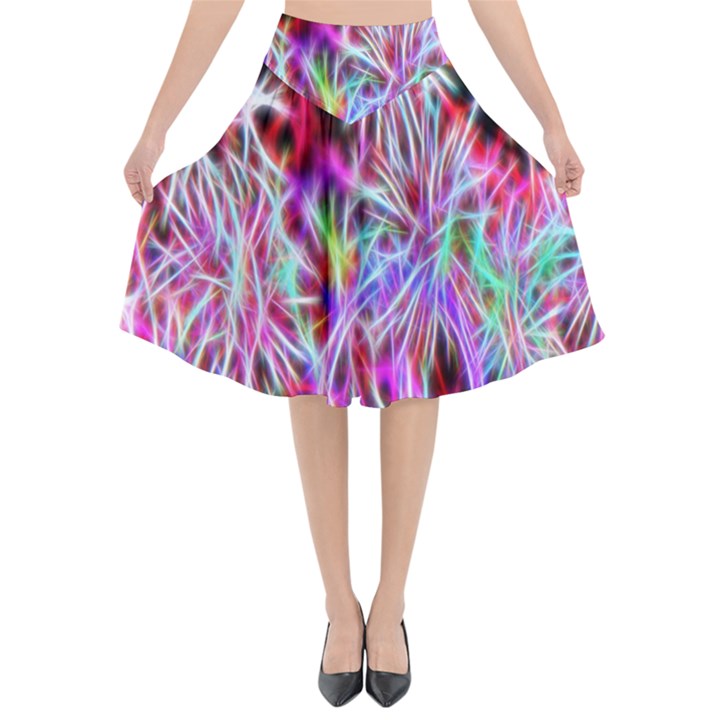 Fractal Fireworks Display Pattern Flared Midi Skirt